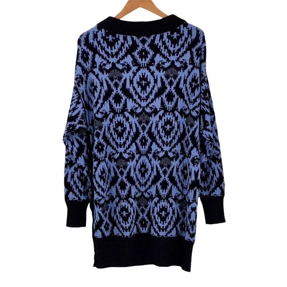 Free People Winter Skies Wallpaper Blue and Black Tunic Sweater Dress Size XS